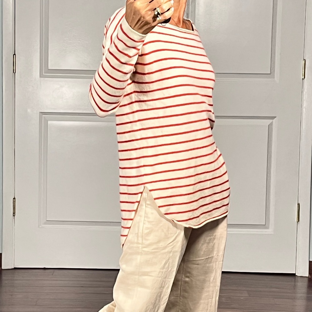 Vince Red Stripe Boatneck 100% cashmere Sweater size XS - Picture 2 of 12